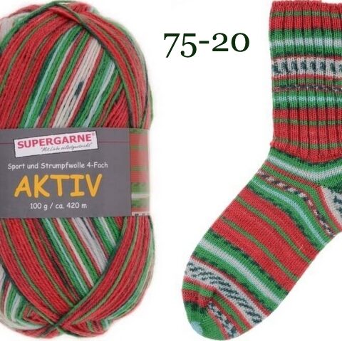 Ziemassvētku gara nokrāsas Zeķu dzija AKTIV 420m/100 gr.